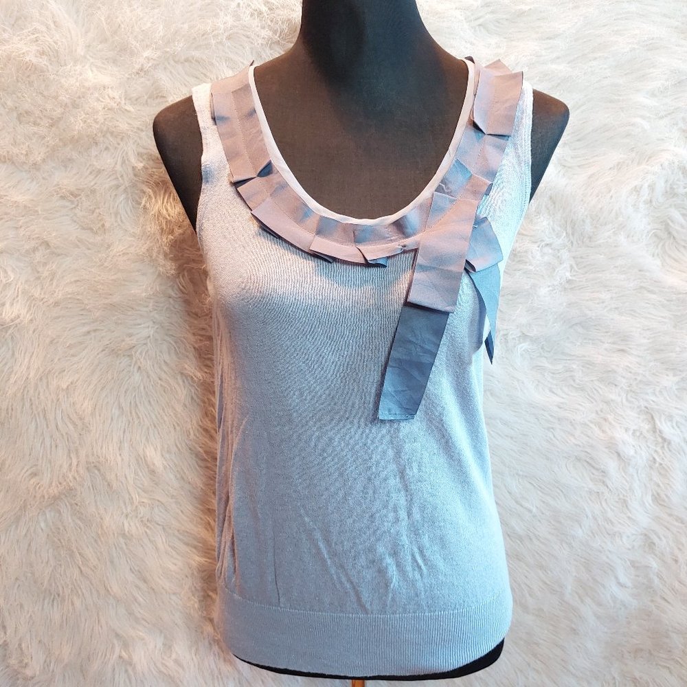 Ann Taylor LOFT Women's Light Grey Linen Sleeveless Bow Neck Tank Top Size S